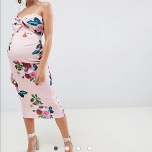 Maternity Floral Twist Front Scuba Bodycon Midi